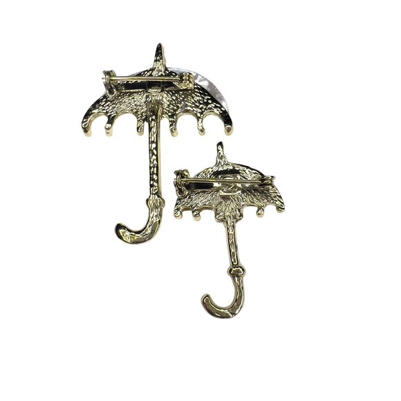 Lot of 2 Umbrella Pins BroochStriped Shell Red/Green Gold Tone Handles - Picture 3 of 5